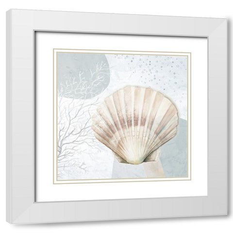 Ocean Oasis Bubbles Blush Scallop White Modern Wood Framed Art Print with Double Matting by Pinto, Patricia