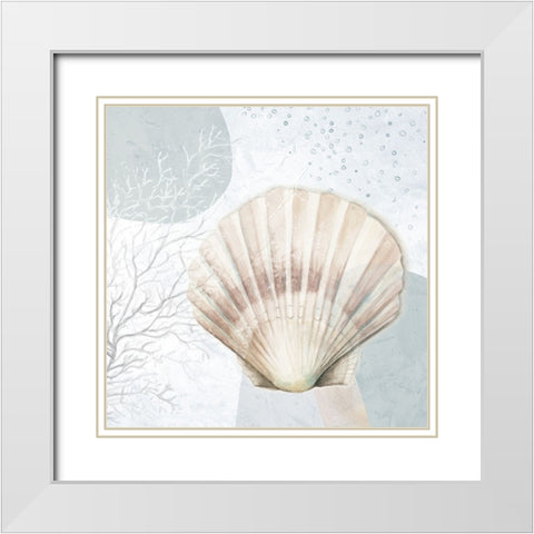 Ocean Oasis Bubbles Blush Scallop White Modern Wood Framed Art Print with Double Matting by Pinto, Patricia