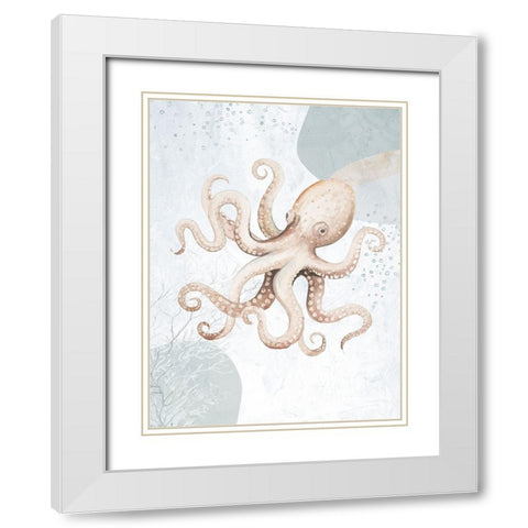 Ocean Oasis Octopus I White Modern Wood Framed Art Print with Double Matting by Pinto, Patricia