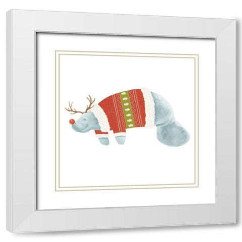 Jolly Christmas Manatee II White Modern Wood Framed Art Print with Double Matting by Sheppard, Lucca