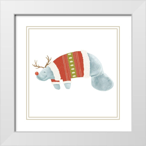Jolly Christmas Manatee II White Modern Wood Framed Art Print with Double Matting by Sheppard, Lucca