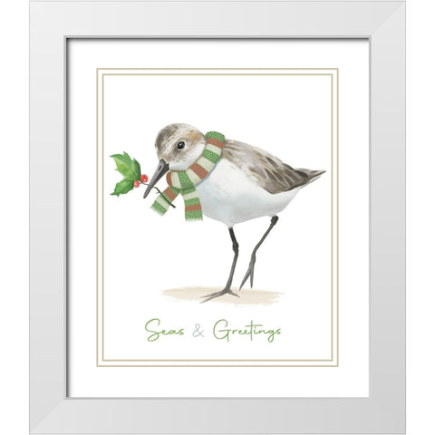 Christmas Sandpiper II White Modern Wood Framed Art Print with Double Matting by Sheppard, Lucca