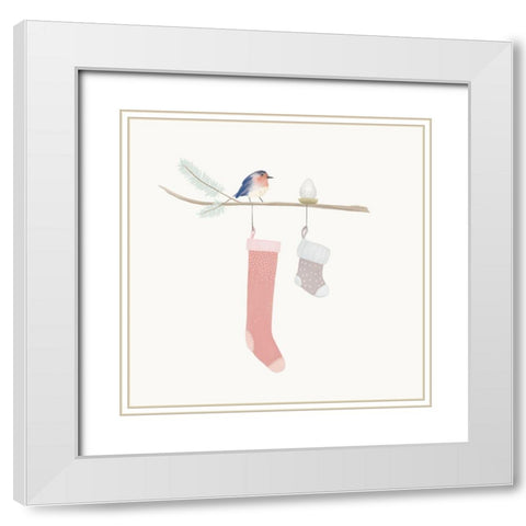 Blue Birds of Christmas Happiness II White Modern Wood Framed Art Print with Double Matting by Sheppard, Lucca
