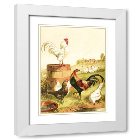 Happy Chickens White Modern Wood Framed Art Print with Double Matting by Piddix