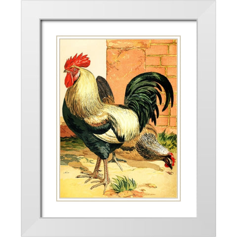 Rooster White Modern Wood Framed Art Print with Double Matting by Piddix