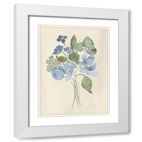 Blue Bouquet I White Modern Wood Framed Art Print with Double Matting by Price, Lucille