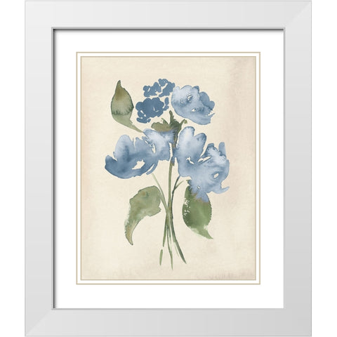 Blue Bouquet II White Modern Wood Framed Art Print with Double Matting by Price, Lucille
