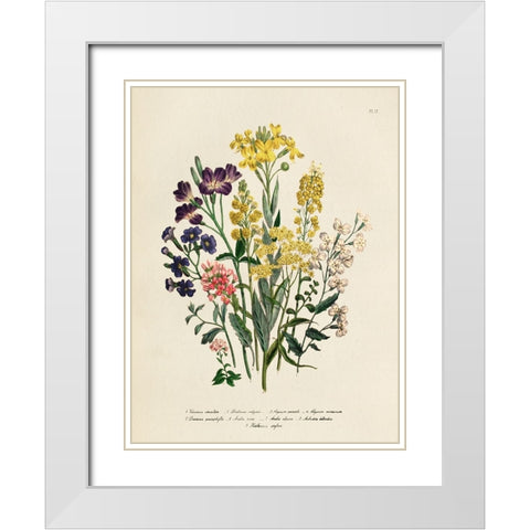 Vintage Flowers I White Modern Wood Framed Art Print with Double Matting by Piddix
