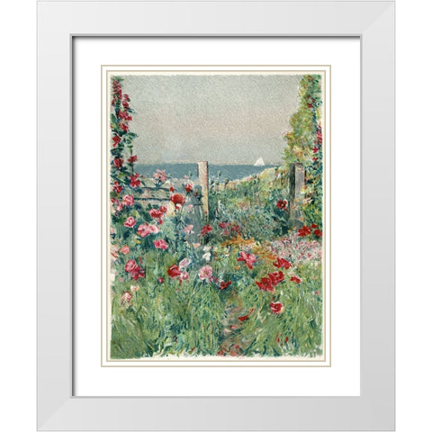 Sea View Garden Path White Modern Wood Framed Art Print with Double Matting by Piddix