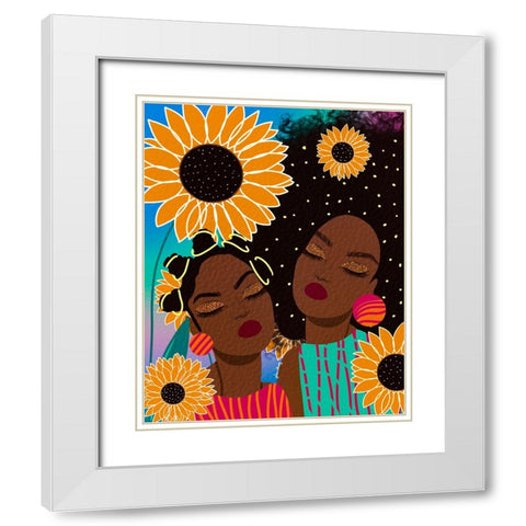 Sunflower Women White Modern Wood Framed Art Print with Double Matting by Lorintheory