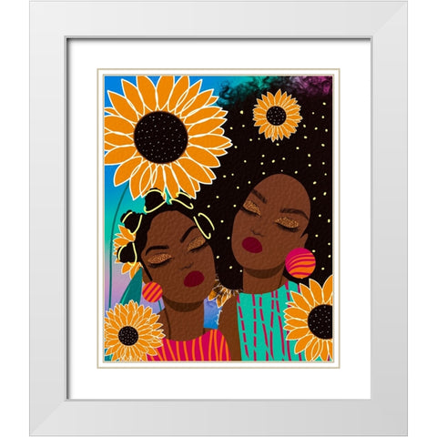 Sunflower Women White Modern Wood Framed Art Print with Double Matting by Lorintheory
