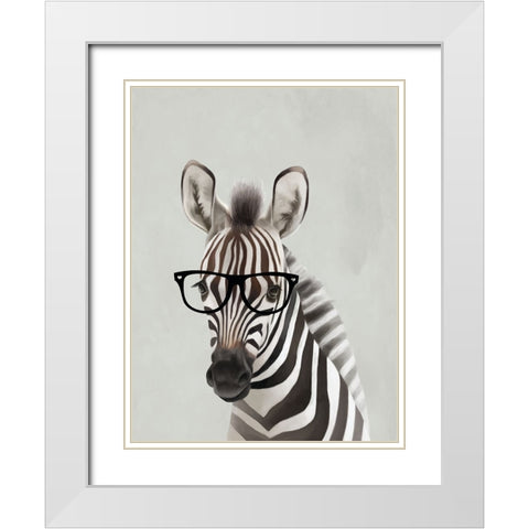 Serious Zebra White Modern Wood Framed Art Print with Double Matting by Sheppard, Lucca