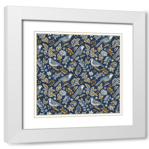 Bird Pattern White Modern Wood Framed Art Print with Double Matting by Piddix