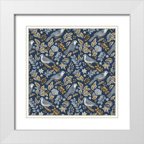 Bird Pattern White Modern Wood Framed Art Print with Double Matting by Piddix