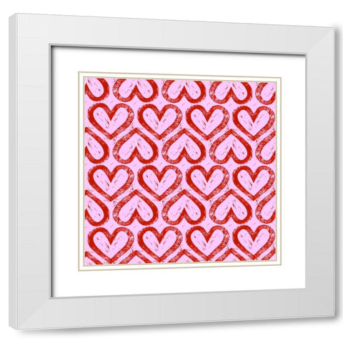 Heart Pattern White Modern Wood Framed Art Print with Double Matting by Piddix