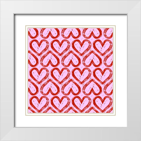 Heart Pattern White Modern Wood Framed Art Print with Double Matting by Piddix