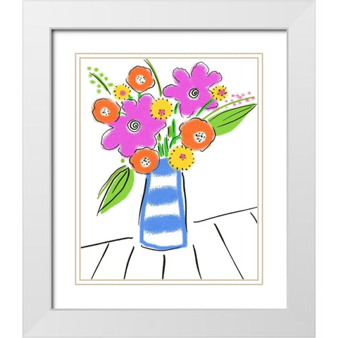Pop Bouquet I White Modern Wood Framed Art Print with Double Matting by Mosher, Deidre