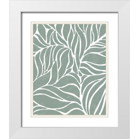 Sage Leaves White Modern Wood Framed Art Print with Double Matting by Quach, Anna
