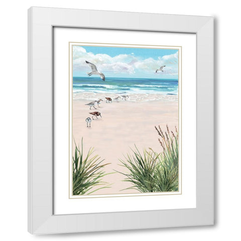 Seagulls On The Beach White Modern Wood Framed Art Print with Double Matting by Christopher, Erica