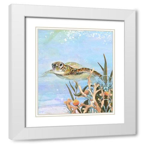 Turtle By The Reef II White Modern Wood Framed Art Print with Double Matting by Diannart
