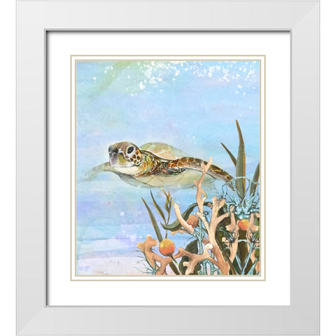 Turtle By The Reef II White Modern Wood Framed Art Print with Double Matting by Diannart