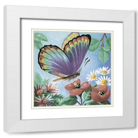 Butterfly Flowers I White Modern Wood Framed Art Print with Double Matting by Loreth, Lanie
