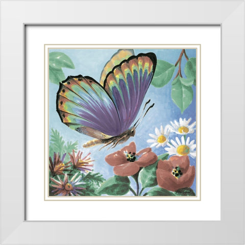 Butterfly Flowers I White Modern Wood Framed Art Print with Double Matting by Loreth, Lanie