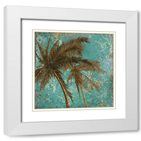 Palm on Turquoise II White Modern Wood Framed Art Print with Double Matting by Pinto, Patricia