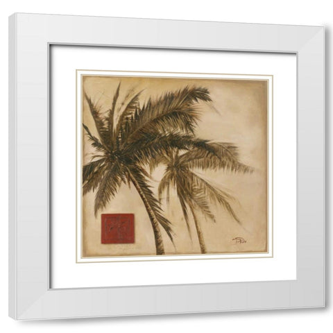 Sepia Palm II White Modern Wood Framed Art Print with Double Matting by Pinto, Patricia