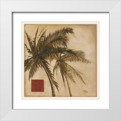 Sepia Palm II White Modern Wood Framed Art Print with Double Matting by Pinto, Patricia