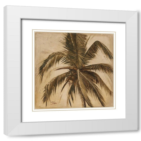 Sepia Palm III White Modern Wood Framed Art Print with Double Matting by Pinto, Patricia