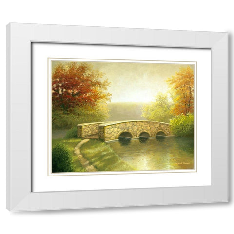 Autumn Bridge I White Modern Wood Framed Art Print with Double Matting by Marcon, Michael