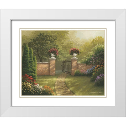 Autumn Bridge II White Modern Wood Framed Art Print with Double Matting by Marcon, Michael