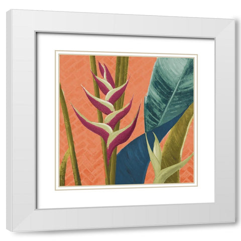 Heliconias with Leaves on Orange White Modern Wood Framed Art Print with Double Matting by Pinto, Patricia