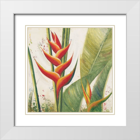 Heliconias With Leaves I White Modern Wood Framed Art Print with Double Matting by Pinto, Patricia