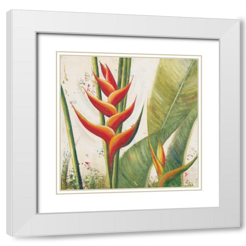 Heliconias With Leaves I White Modern Wood Framed Art Print with Double Matting by Pinto, Patricia