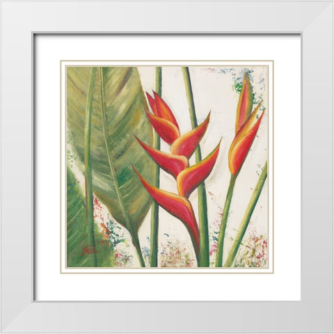 Heliconias With Leaves II White Modern Wood Framed Art Print with Double Matting by Pinto, Patricia