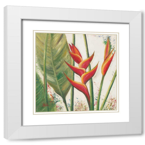 Heliconias With Leaves II White Modern Wood Framed Art Print with Double Matting by Pinto, Patricia