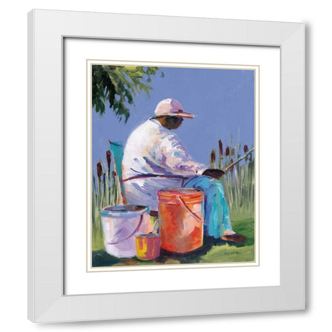 Sisters Fishing I White Modern Wood Framed Art Print with Double Matting by Slivka, Jane