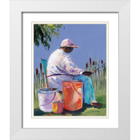 Sisters Fishing I White Modern Wood Framed Art Print with Double Matting by Slivka, Jane