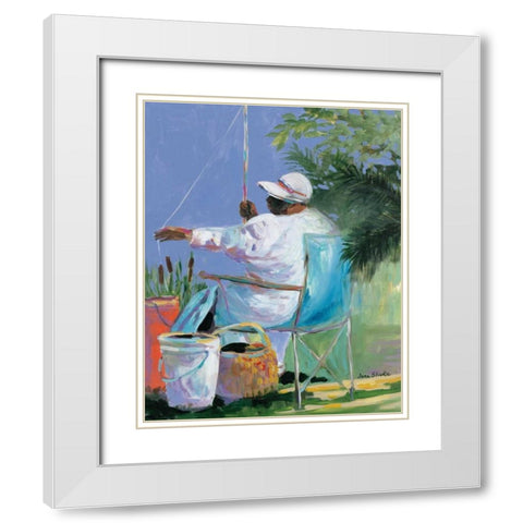 Sisters Fishing II White Modern Wood Framed Art Print with Double Matting by Slivka, Jane