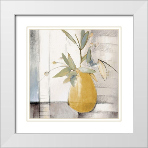 Golden Afternoon Bamboo Leaves II White Modern Wood Framed Art Print with Double Matting by Loreth, Lanie