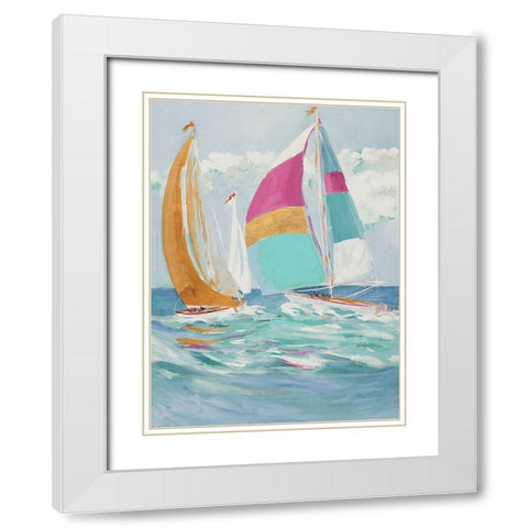 Pastel Full Sail II White Modern Wood Framed Art Print with Double Matting by Slivka, Jane