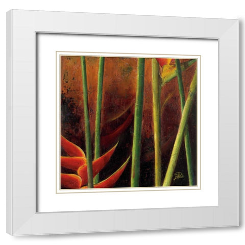 Heliconias En Naranja I White Modern Wood Framed Art Print with Double Matting by Pinto, Patricia