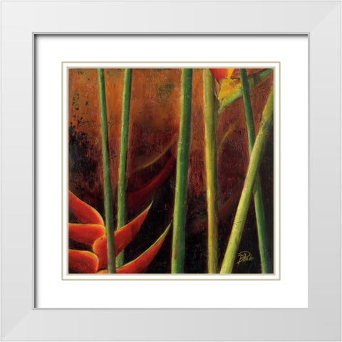 Heliconias En Naranja I White Modern Wood Framed Art Print with Double Matting by Pinto, Patricia