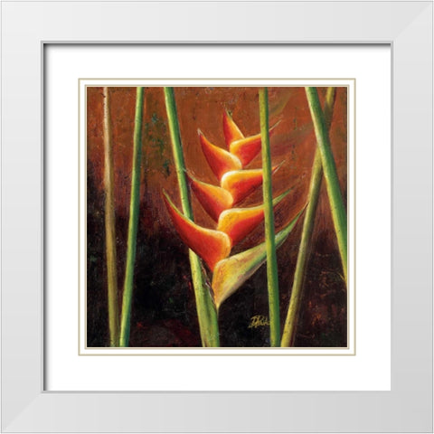Heliconias En Naranja II White Modern Wood Framed Art Print with Double Matting by Pinto, Patricia