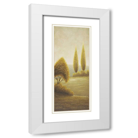 Beyond Elgin I-evergreen trees White Modern Wood Framed Art Print with Double Matting by Marcon, Michael