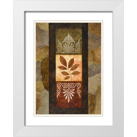 Golden Leaves II White Modern Wood Framed Art Print with Double Matting by Marcon, Michael
