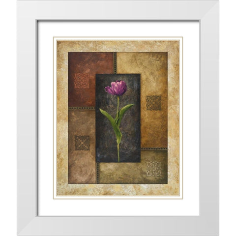 Violet Tulip White Modern Wood Framed Art Print with Double Matting by Marcon, Michael