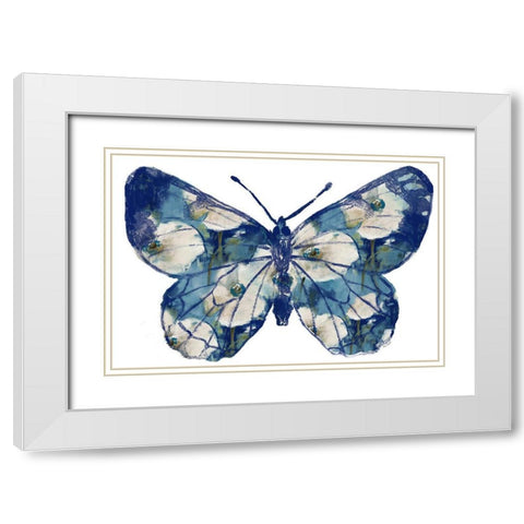 Floral Indigo Butterfly White Modern Wood Framed Art Print with Double Matting by Loreth, Lanie